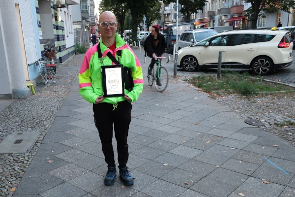 "turbojambon drawn by various artists on tablet", performance by Patrick Jambon in Berlin, 2020 - 2021.