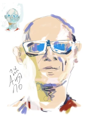 "turbojambon drawn by various artists on tablet", performance by Patrick Jambon in Berlin, 2020 - 2021.